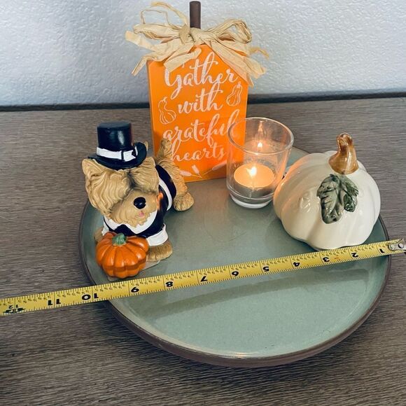 Fall Halloween Dog 5-pc “Grateful” Pumpkin Decor Tray Centerpiece Set - Picture 2 of 3